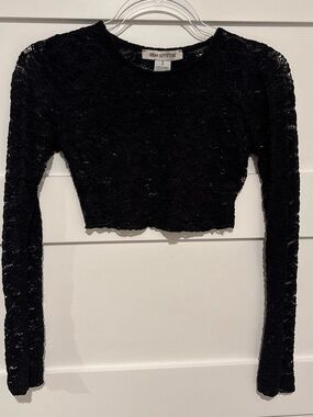Lace Knit Black Whimsigoth Urban Outfitters Black Long Sleeve Cropped Top